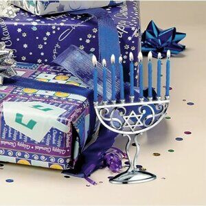 Silver colored Menorah with Star of David Hanukkah